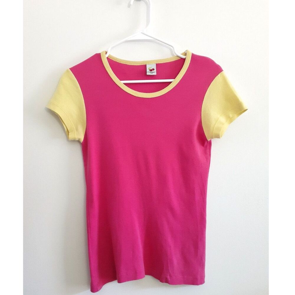 Cherrytee Pink Yellow Sleeves Pullover Ladies Tee Jr. Size 1